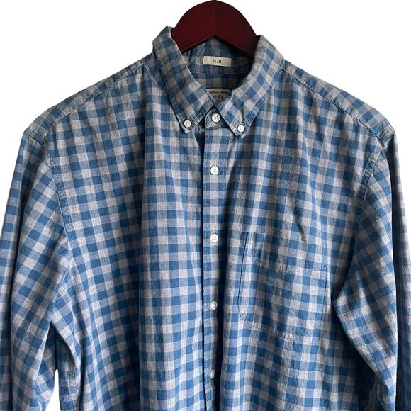 J Crew Mens Shirt L Blue Gray Gingham Slim Long Sleeve Button Down Casual Preppy - Picture 11 of 12